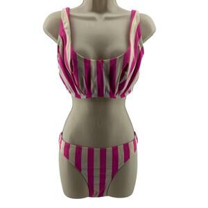 Figleaves Pink/White Striped Corsica Bikini Bottoms Womens Size 10